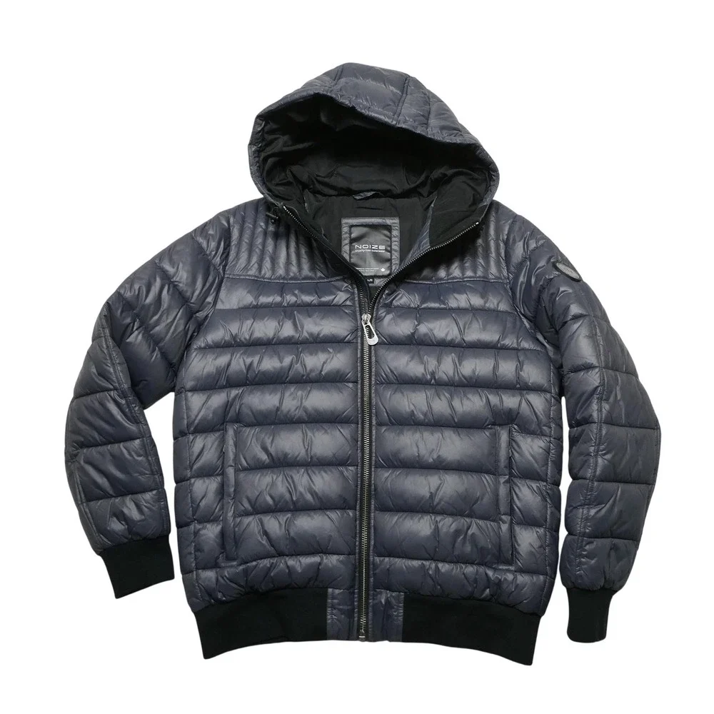 Noize Jacket Mens Large Gray Hooded Puffer Full Zip Cruelty Free Vegan Outdoor